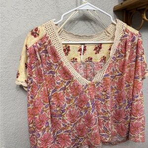 Anthropologie Multicolor Floral Crochet Blouse
